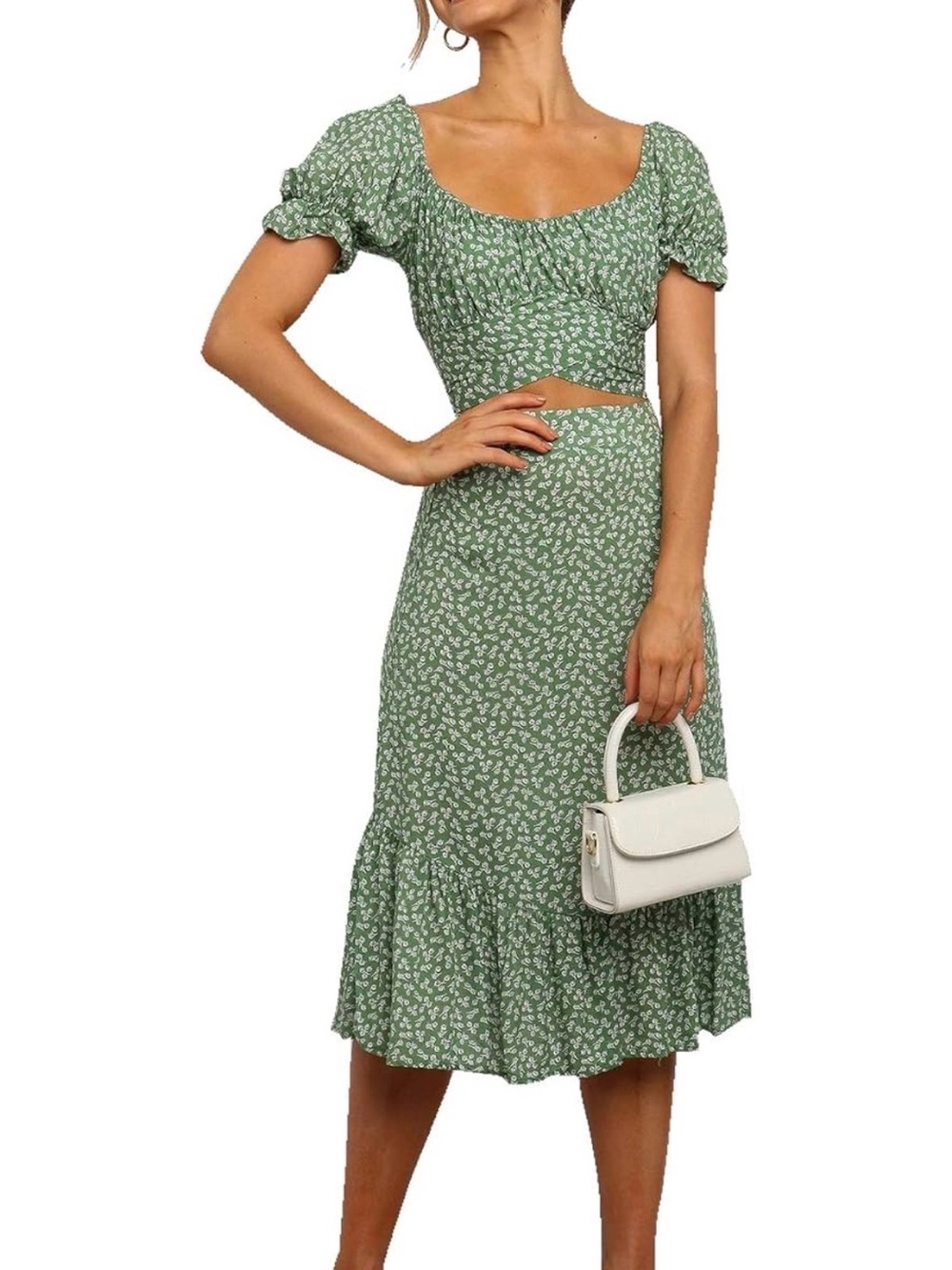 Green Floral Midi Skirt set